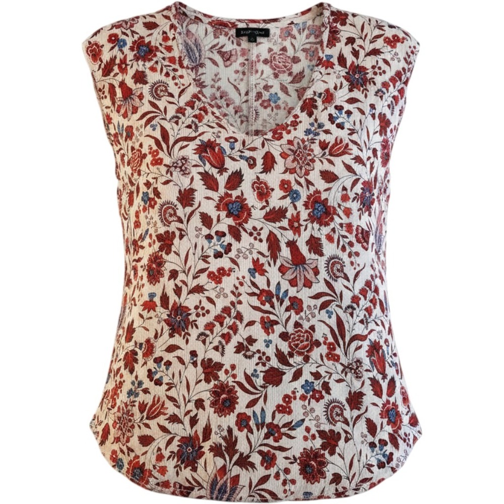 DEAR JOHN Red Floral Tank Top Womens Medium Sleeveless Gauzy Summer